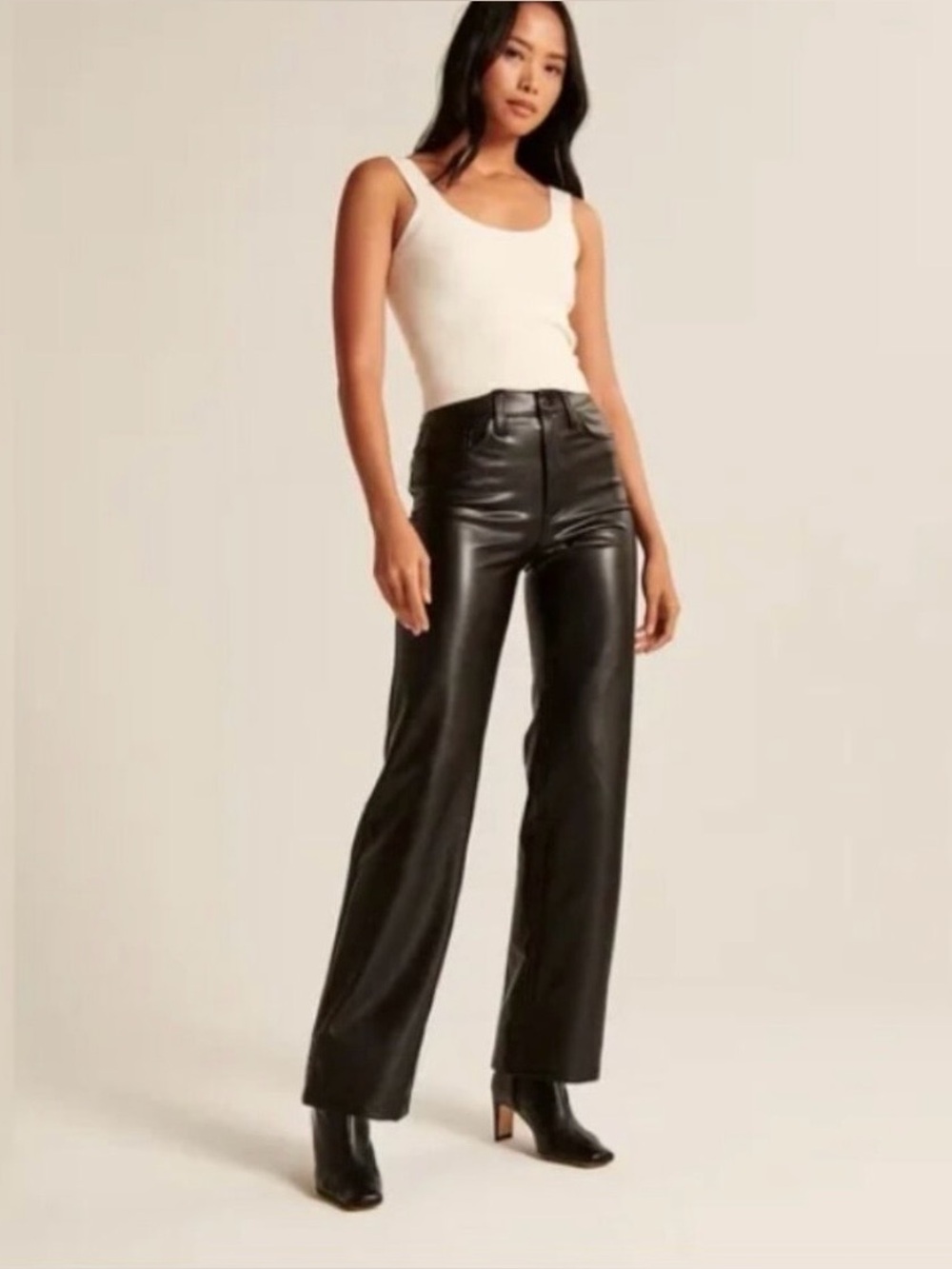 Abercrombie & Fitch Faux Leather Black Pants Straight Leg High Rise NWT 29/8